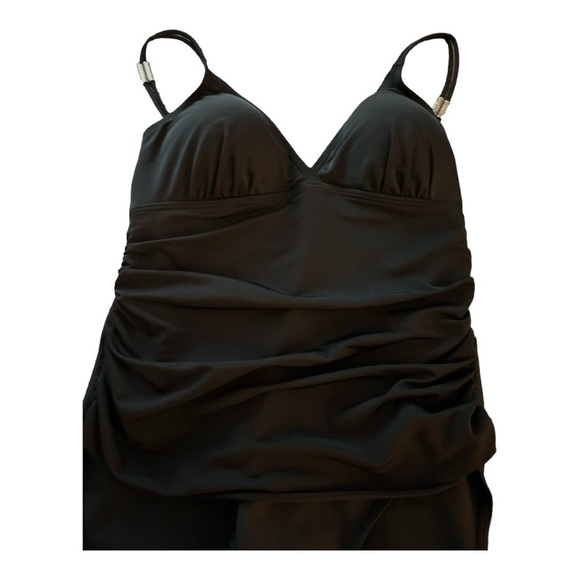 FantaSizer swimsuit, size 10, black with midriff ruching and skirt. One piece. - Picture 2 of 5